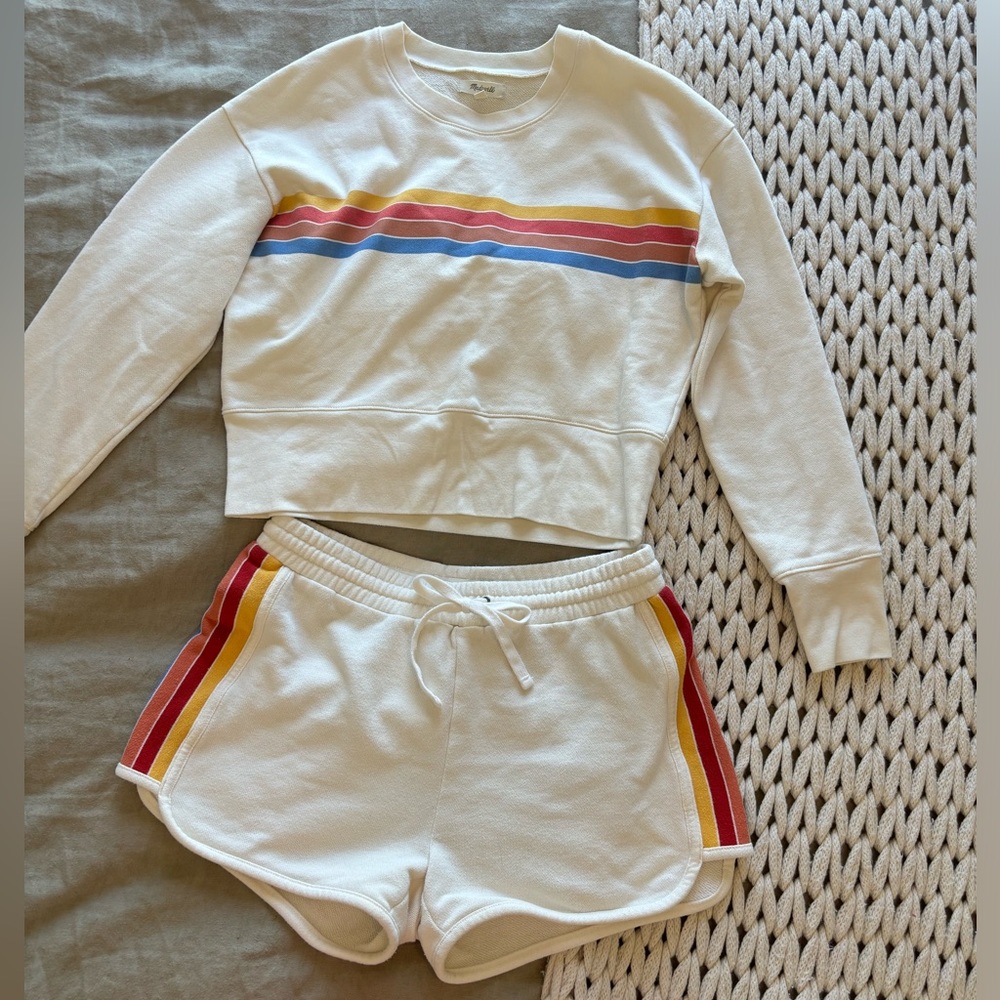 Madewell Striped Cream Sweatshirt and Shorts Set